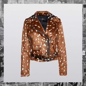 7 For All Mankind Brown and White Leather Jacket